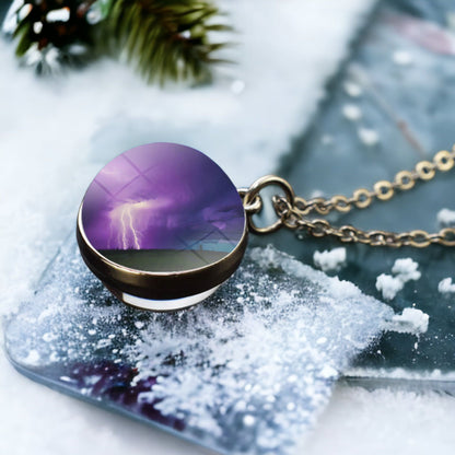 Unique Aurora Borealis Silver Necklace - Northern Light Jewelry - Double Side Glass Ball Pendent Necklace - Perfect Aurora Lovers Gift 26