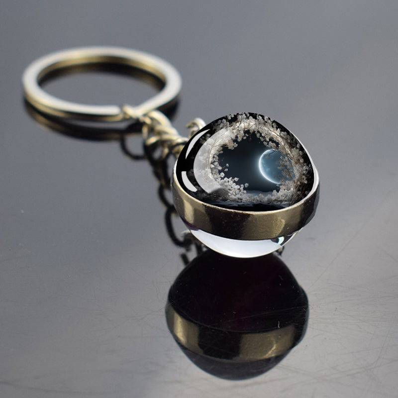 Unique Full Crescent Moon Keyring - Night Starry Sky Jewelry - Double Side Glass Ball Key Chain - Perfect Moon Lovers Gift 3