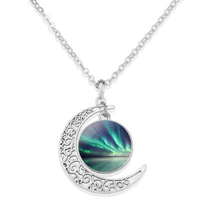 Unique Aurora Borealis Crescent Necklace - Northern Light Jewelry - Crescent Glass Cabochon Pendent Necklace - Perfect Aurora Lovers Gift 3