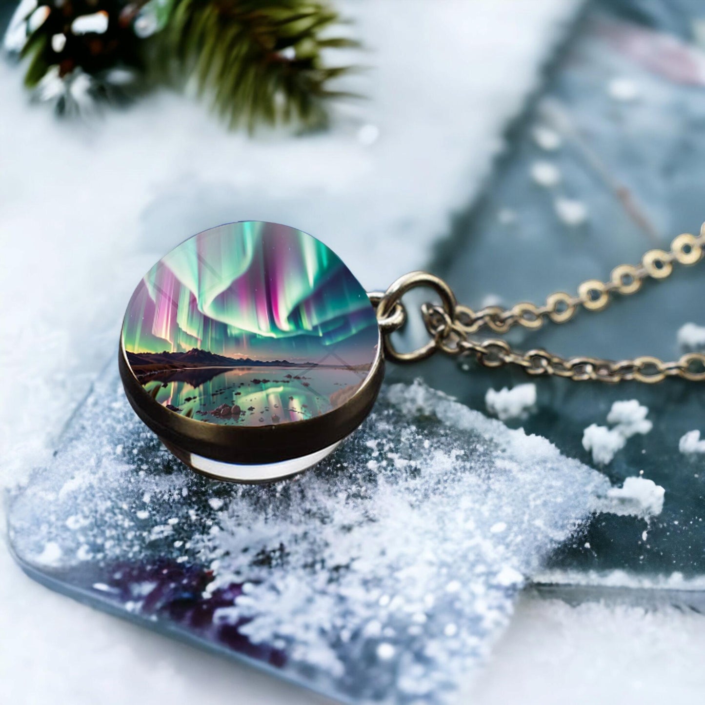 Unique Aurora Borealis Silver Necklace - Northern Light Jewelry - Double Side Glass Ball Pendent Necklace - Perfect Aurora Lovers Gift 7