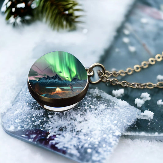 Unique Aurora Borealis Silver Necklace - Northern Light Jewelry - Double Side Glass Ball Pendent Necklace - Perfect Aurora Lovers Gift 8
