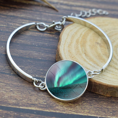 Unique Aurora Borealis Bangle Bracelet - Northern Light Jewelry - Glass Cabochon Silver Plated Bracelet - Perfect Aurora Lovers Gift 13