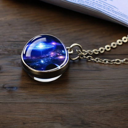 Unique Galaxy Nebula Silver Necklace - Universe Jewelry - Double Side Glass Ball Pendent Necklace - Perfect Astronomy Lovers Gift 8