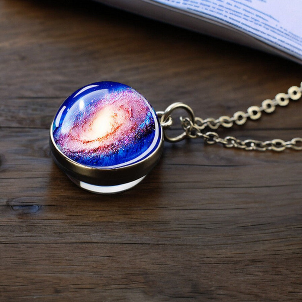 Unique Galaxy Nebula Silver Necklace - Universe Jewelry - Double Side Glass Ball Pendent Necklace - Perfect Astronomy Lovers Gift 7