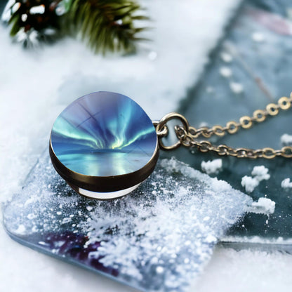 Unique Aurora Borealis Silver Necklace - Northern Light Jewelry - Double Side Glass Ball Pendent Necklace - Perfect Aurora Lovers Gift 3