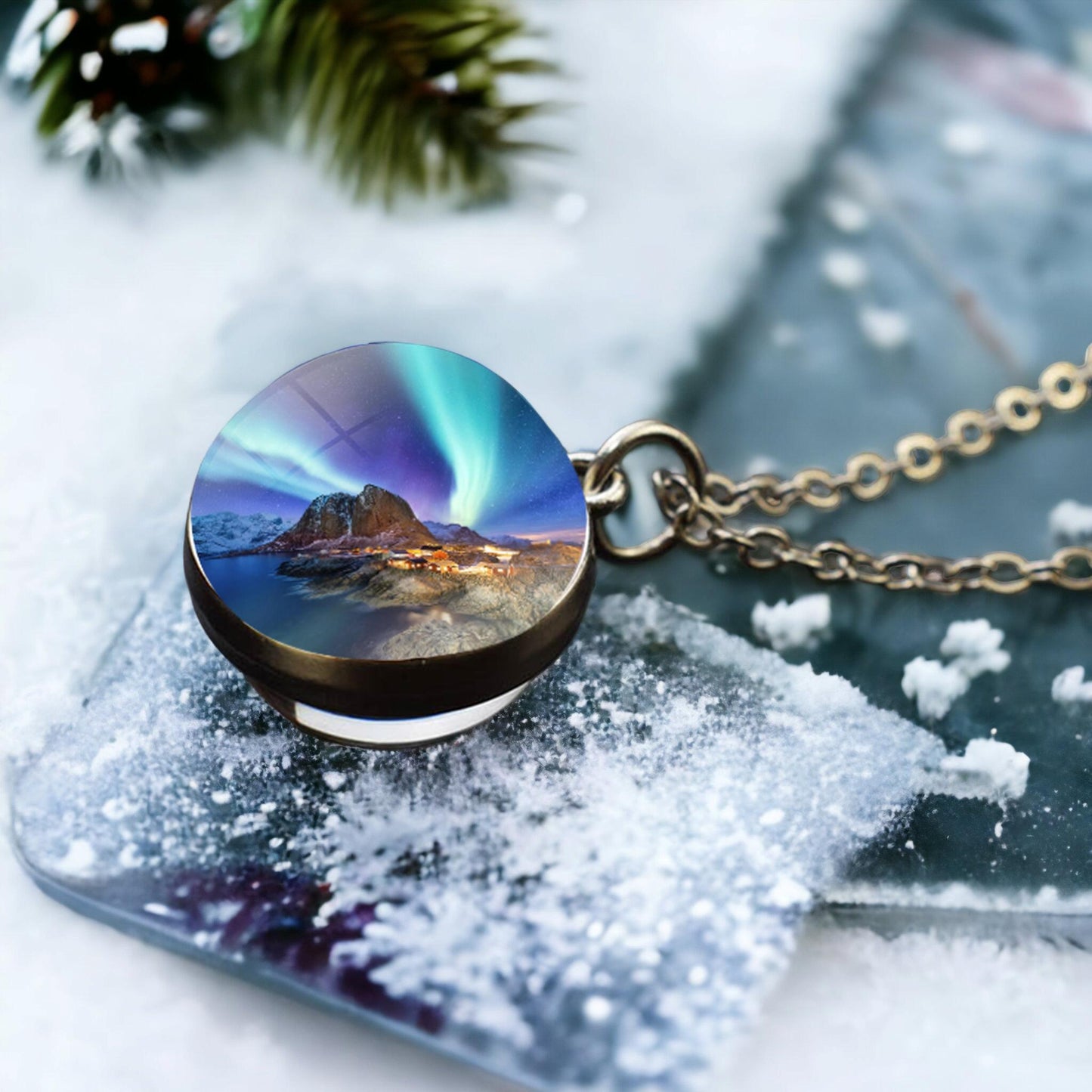 Unique Aurora Borealis Silver Necklace - Northern Light Jewelry - Double Side Glass Ball Pendent Necklace - Perfect Aurora Lovers Gift 12