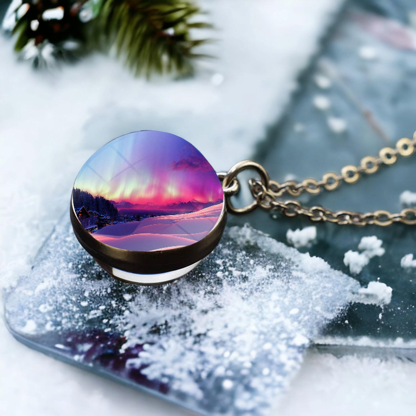Unique Aurora Borealis Silver Necklace - Northern Light Jewelry - Double Side Glass Ball Pendent Necklace - Perfect Aurora Lovers Gift 2