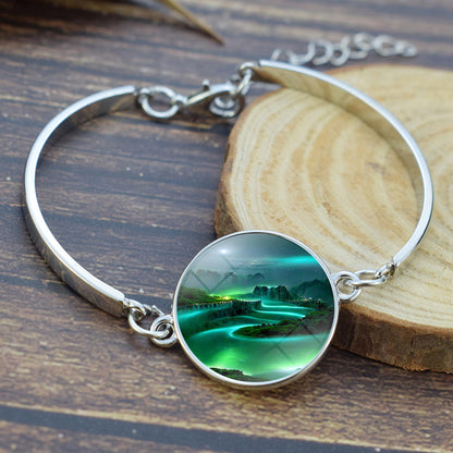 Unique Aurora Borealis Bangle Bracelet - Northern Light Jewelry - Glass Cabochon Silver Plated Bracelet - Perfect Aurora Lovers Gift 14