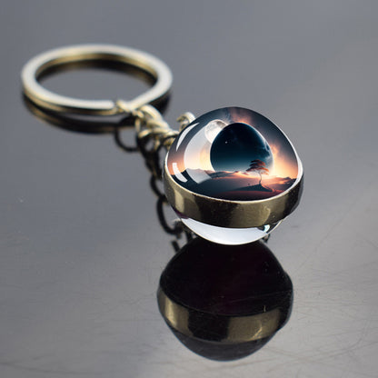 Unique Full Crescent Moon Keyring - Night Starry Sky Jewelry - Double Side Glass Ball Key Chain - Perfect Moon Lovers Gift 6