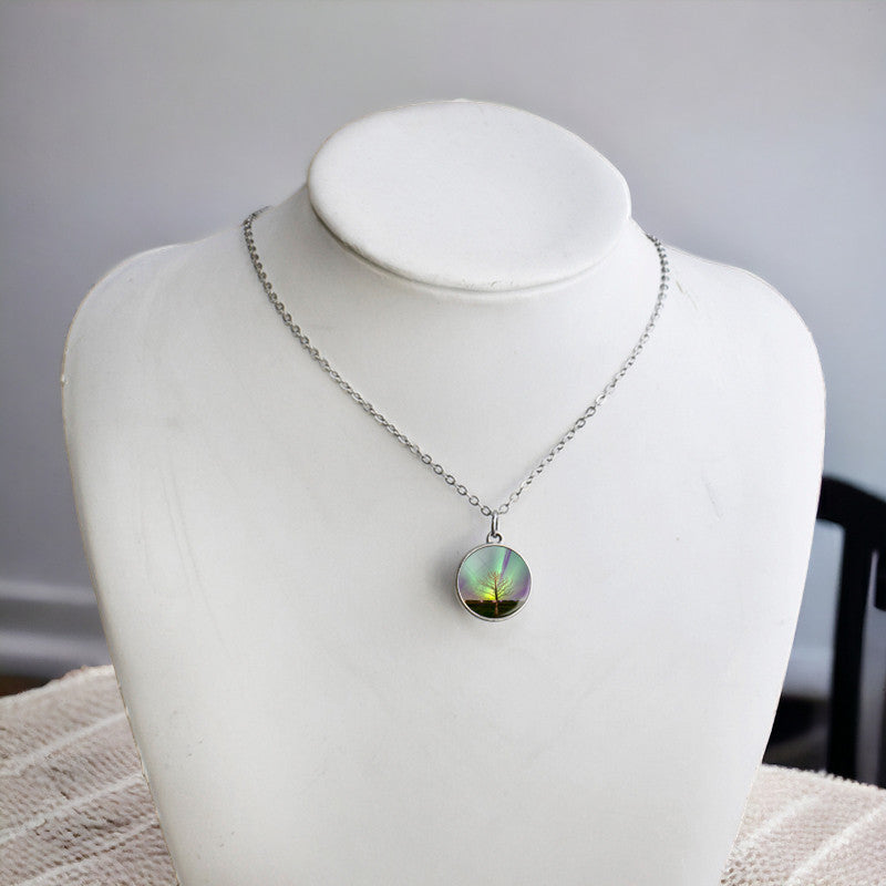 Unique Aurora Borealis Silver Necklace - Northern Light Jewelry - Double Side Glass Ball Pendent Necklace - Perfect Aurora Lovers Gift 15