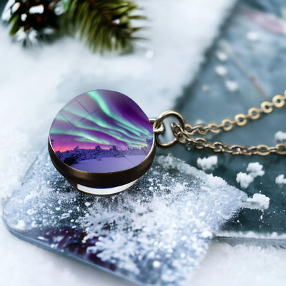 Unique Aurora Borealis Silver Necklace - Northern Light Jewelry - Double Side Glass Ball Pendent Necklace - Perfect Aurora Lovers Gift 4