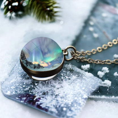 Unique Aurora Borealis Silver Necklace - Northern Light Jewelry - Double Side Glass Ball Pendent Necklace - Perfect Aurora Lovers Gift 13