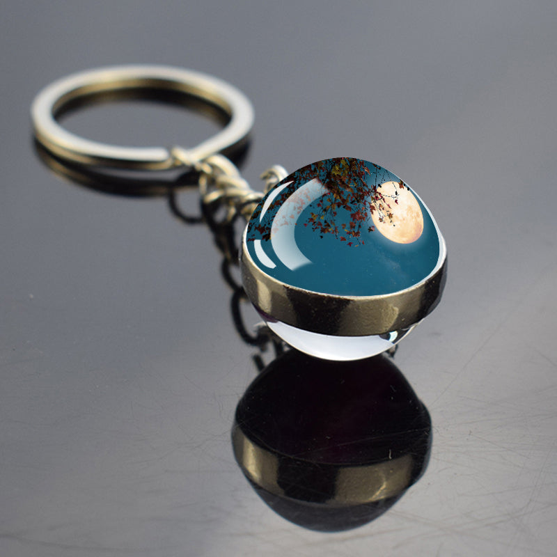 Unique Full Crescent Moon Keyring - Night Starry Sky Jewelry - Double Side Glass Ball Key Chain - Perfect Moon Lovers Gift 5