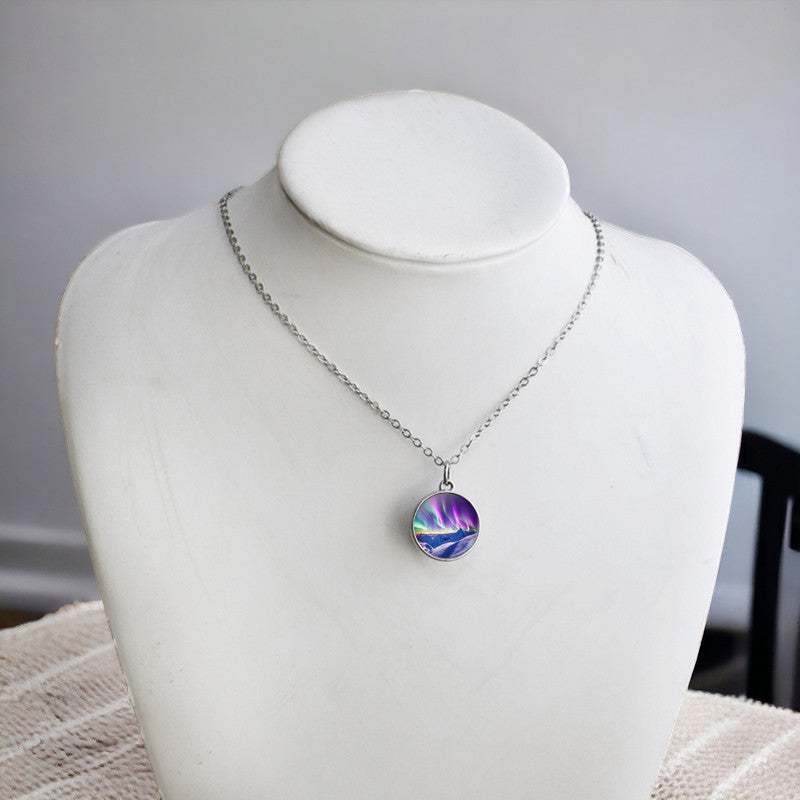Unique Aurora Borealis Silver Necklace - Northern Light Jewelry - Double Side Glass Ball Pendent Necklace - Perfect Aurora Lovers Gift 4