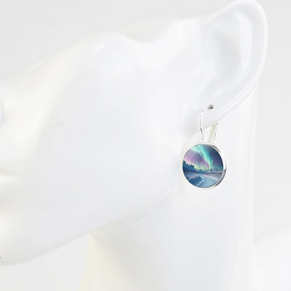 Unique Aurora Borealis Hook Earrings - Northern Lights Jewelry - Glass Cabochon Drop Earrings - Perfect Aurora Lovers Gift 30