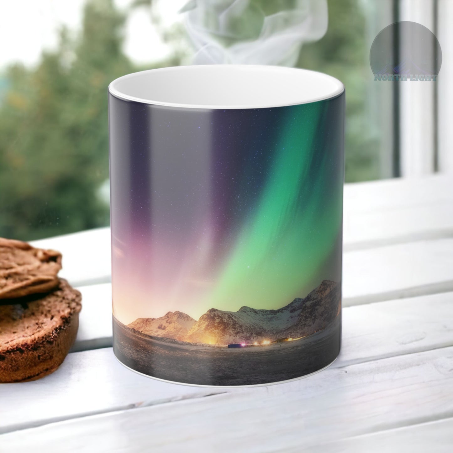 Lumoava Aurora Borealis Heat Sensitive Muki - Northern Lights Magic Color Morphing Muki 11 unssia - Heat Reactive Night Sky Coffee Cup - Täydellinen lahja luonnon ystäville