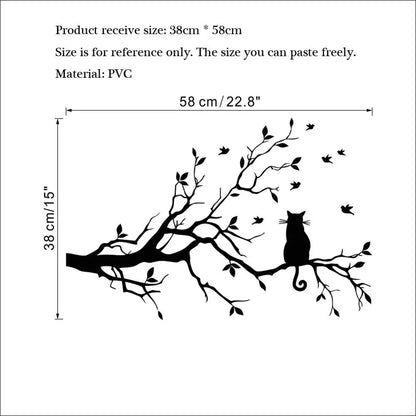 Cat On Tree Branch Wall Sticker Living Room Sofa Background Bedroom Home Decoration Animal Decals Wallpaper Hand Carved Stickers