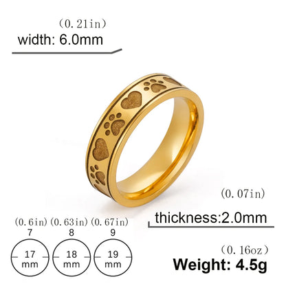 Heart Paws Ring Women Matte Gold Color Stainless Steel Pet Dog Cat Bear Animal Footprints Band Rings Jewelry Gift