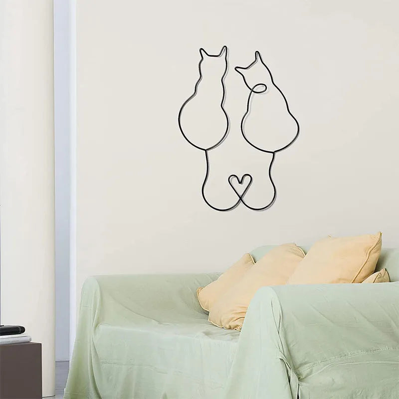 Creative Iron Art Cat Dog Wall Hanging Black Minimalist Line Home Decoration Modern Abstract Sculpture Background Crafts Pendent