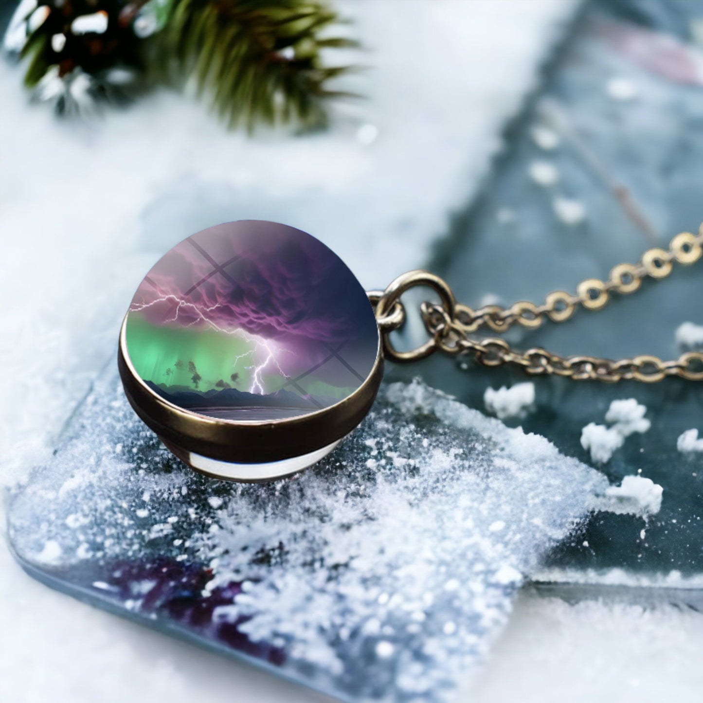 Unique Aurora Borealis Silver Necklace - Northern Light Jewelry - Double Side Glass Ball Pendent Necklace - Perfect Aurora Lovers Gift 26
