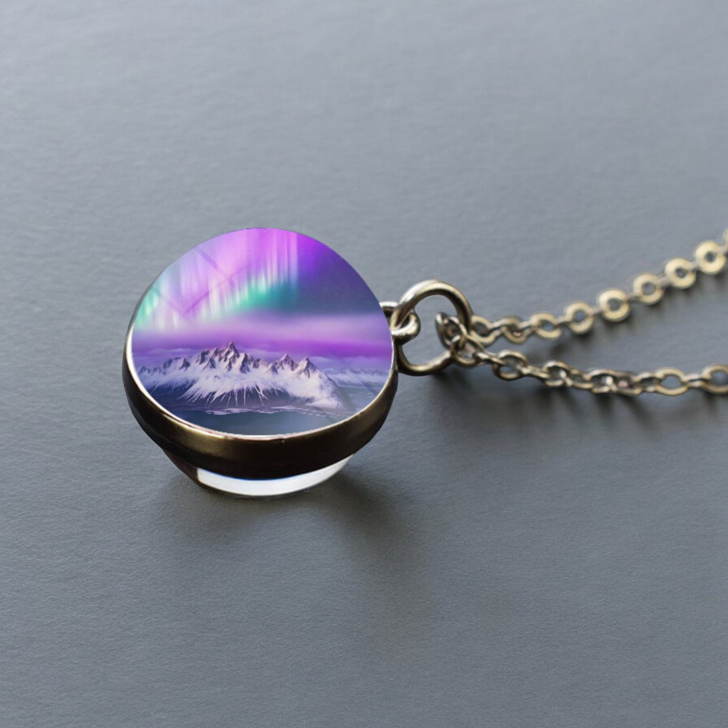 Luminous Aurora Borealis Silver Necklace- Northern Light Jewelry - Unique Double Side Glass Ball Pendent Necklace - Perfect Aurora Lovers Gift