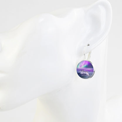 Luminous Aurora Borealis Hook Earrings - Northern Lights Jewelry - Unique Glass Cabochon Drop Earrings - Perfect Aurora Lovers Gift