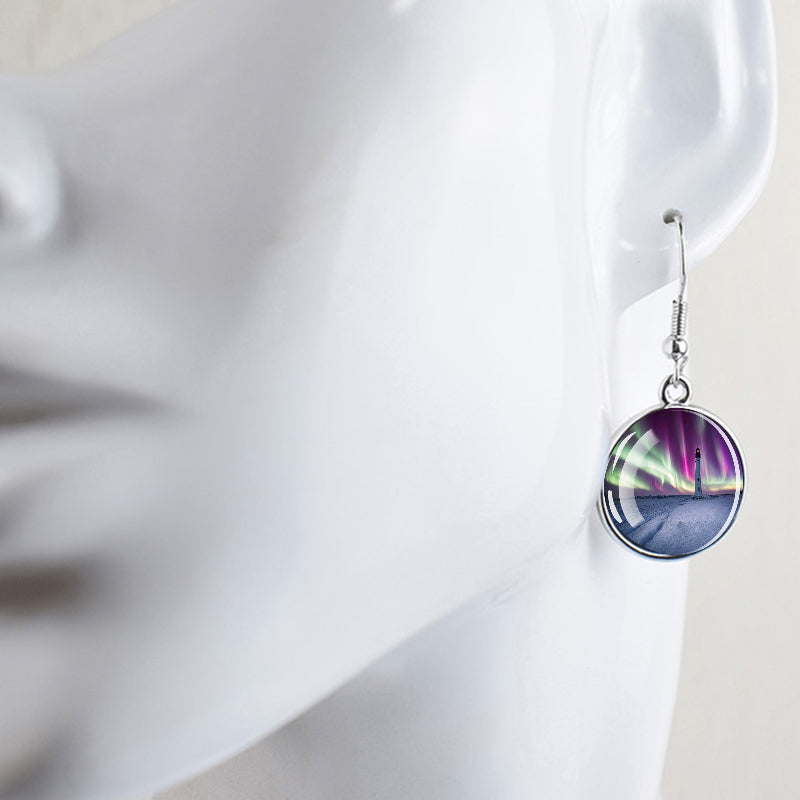 Luminous Aurora Borealis Drop-örhängen - Northern Lights-smycken - Unika Cabochon Dangle-örhängen i glas - Perfekt Aurora Lovers-present