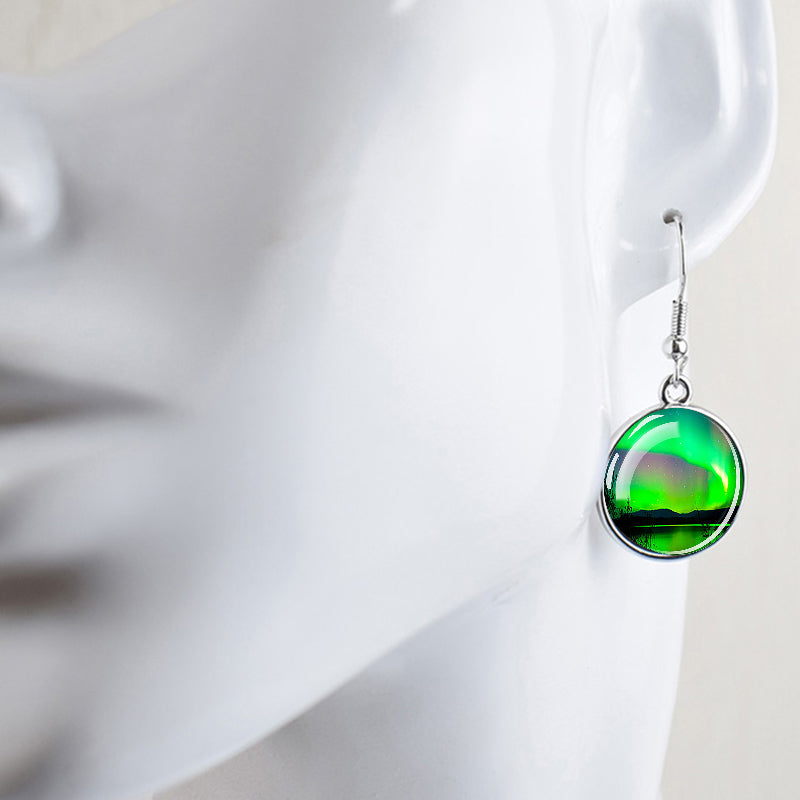 Pendientes colgantes luminosos de aurora boreal - Joyería de aurora boreal - Pendientes colgantes de cabujón de vidrio únicos - Regalo perfecto para los amantes de la aurora