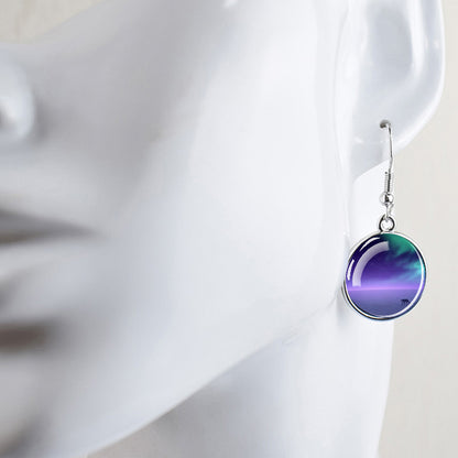 Luminous Aurora Borealis Drop Earrings - Northern Lights Jewelry - Unique Glass Cabochon Dangle Earrings - Perfect Aurora Lovers Gift