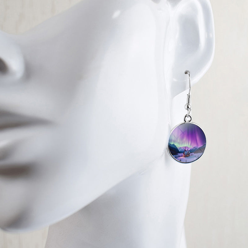 Gaismas Aurora Borealis Drop Auskari - Ziemeļblāzmas rotaslietas - Unikāli stikla Cabochon Dangle Auskari - Perfekta Aurora Lovers dāvana