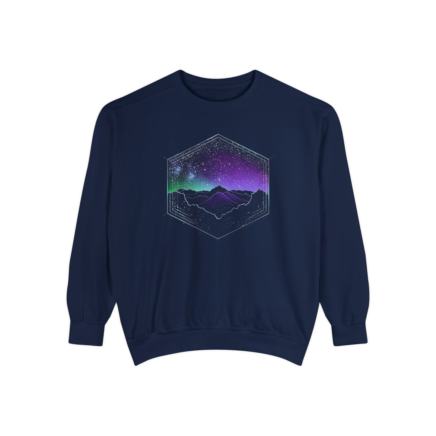 Aurora Borealis Unisex Garment-Dyed Sweatshirt - Northern Lights Arctic Magical Night Starry Sky Mountain Nature Adventure - Autumn Fall T-shirt - Aurora Gift