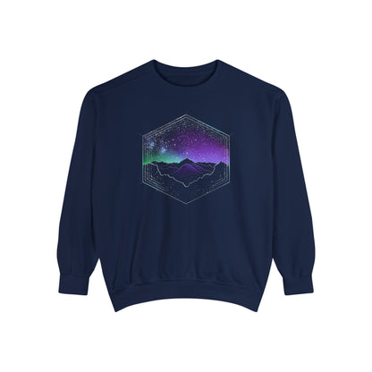 Aurora Borealis Unisex Garment-Dyed Sweatshirt - Northern Lights Arctic Magical Night Starry Sky Mountain Nature Adventure - Autumn Fall T-shirt - Aurora Gift