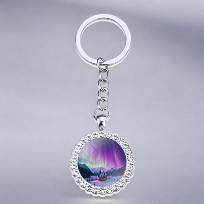 Porte-clés lumineux en argent Aurora Borealis - Bijoux Northern Light - Porte-clés en verre strass - Cadeau parfait pour les amoureux des aurores boréales