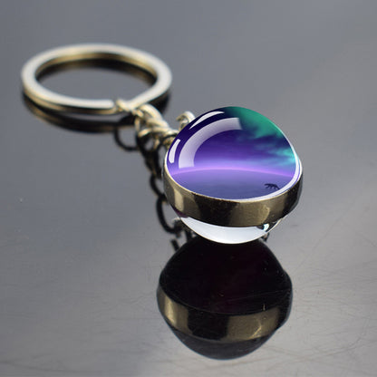 Luminous Aurora Borealis Keyring - Northern Light Jewelry - Unique Double Side Glass Ball Key Chain - Perfect Aurora Lovers Gift