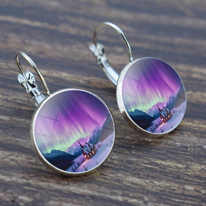 Luminous Aurora Borealis Hook Earrings - Northern Lights Jewelry - Unique Glass Cabochon Drop Earrings - Perfect Aurora Lovers Gift