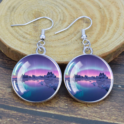 Pendientes colgantes luminosos de aurora boreal - Joyería de aurora boreal - Pendientes colgantes de cabujón de vidrio únicos - Regalo perfecto para los amantes de la aurora