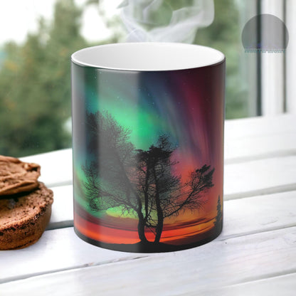 Förtrollande Aurora Borealis värmekänslig mugg - Northern Lights Magic Color Morphing Mugg 11oz - Värmereaktiv natthimmel kaffekopp - perfekt present till naturälskare