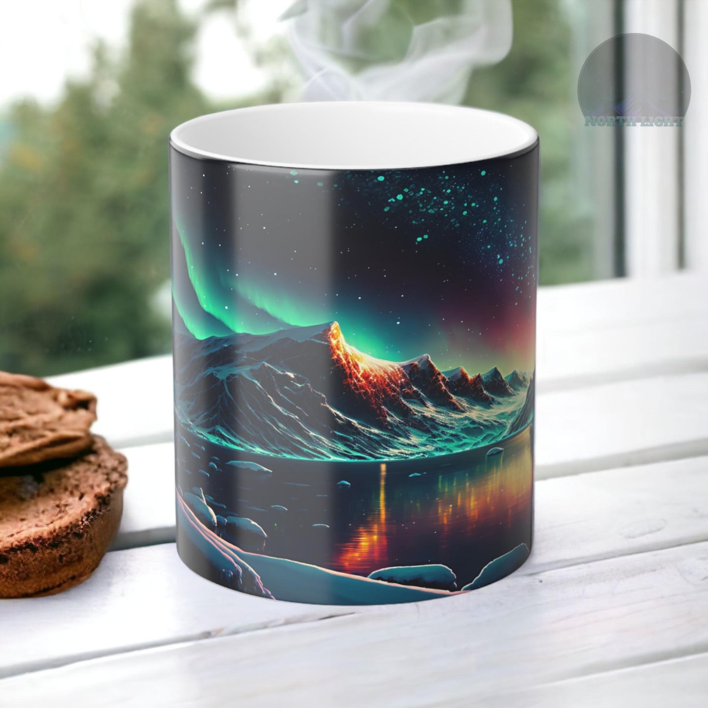 Fortryllende Aurora Borealis varmefølsomt krus - Northern Lights Magic Color Morphing-krus 11 oz - Heat Reactive Night Sky Coffee Cup - Perfekt gave til naturelskere