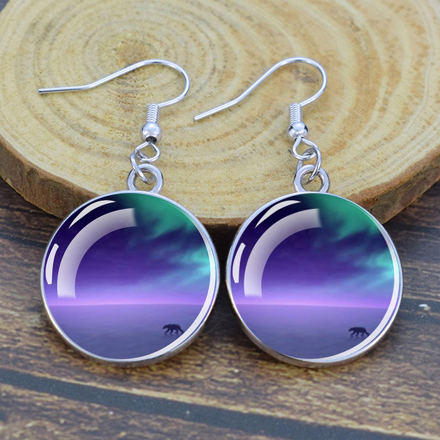 Luminous Aurora Borealis Drop Earrings - Northern Lights Jewelry - Unique Glass Cabochon Dangle Earrings - Perfect Aurora Lovers Gift