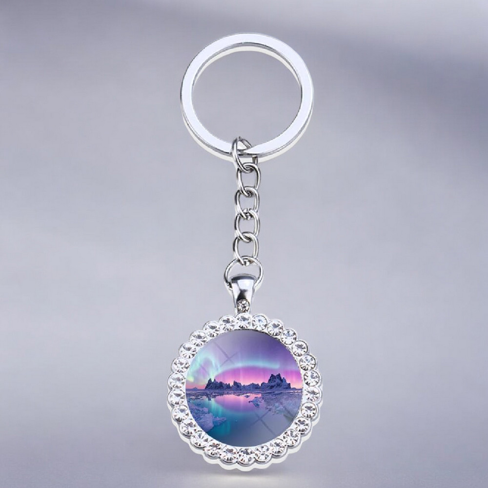 Luminous Aurora Borealis Silver Keyring - Northern Light Jewelry - Rhinestones Glass Key Chain - Perfect Aurora Lovers Gift