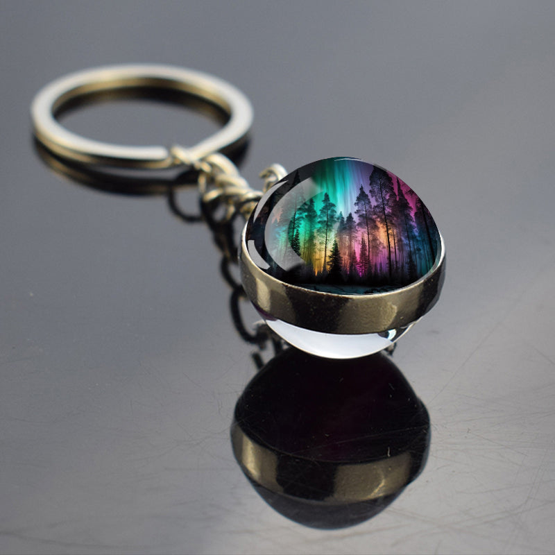 Lichtgevende Aurora Borealis sleutelhanger - Noorderlicht sieraden - Unieke dubbelzijdige glazen bal sleutelhanger - Perfect Aurora Lovers Gift