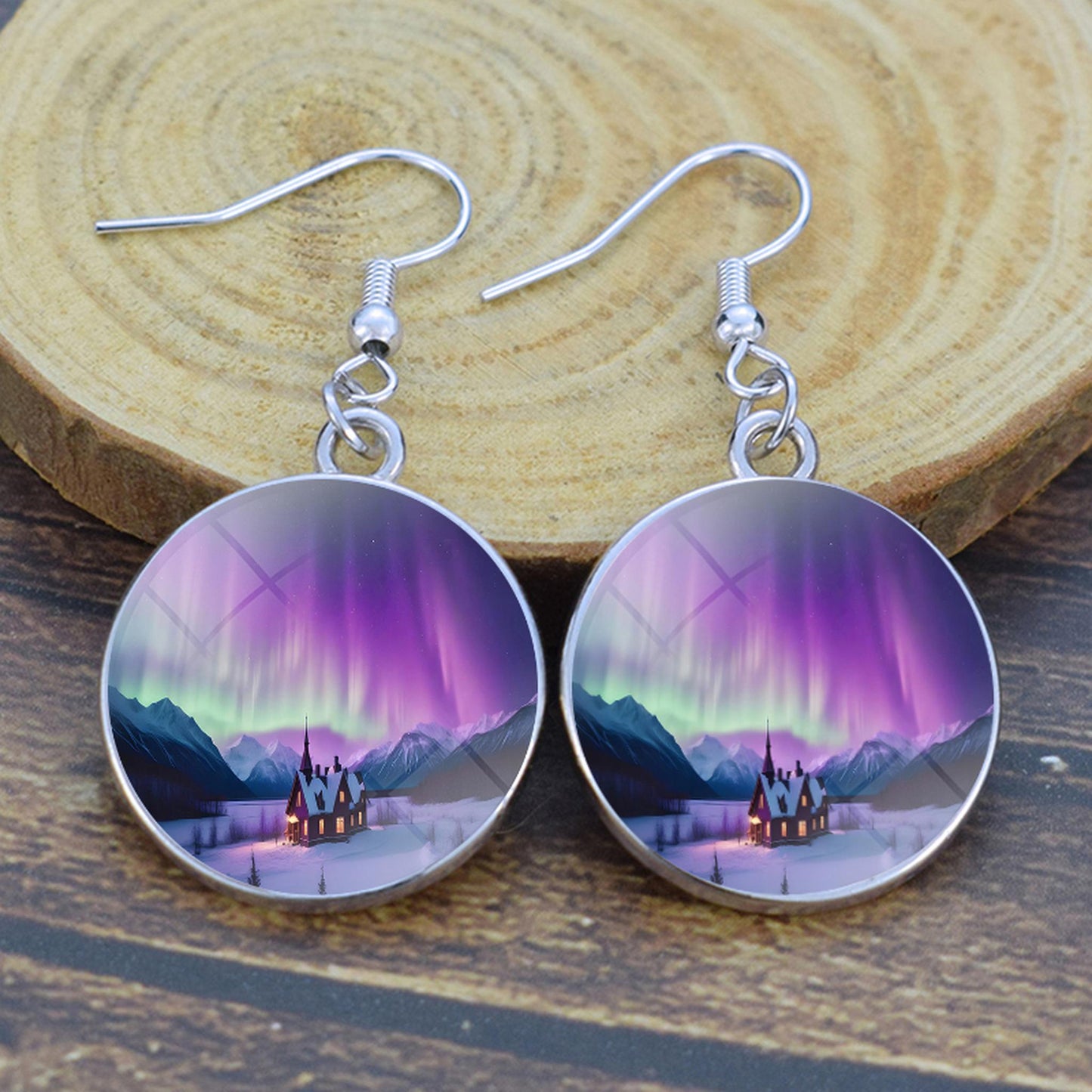 Orecchini pendenti luminosi Aurora Borealis - Gioielli dell'aurora boreale - Orecchini pendenti cabochon in vetro unici - Regalo perfetto per gli amanti dell'Aurora