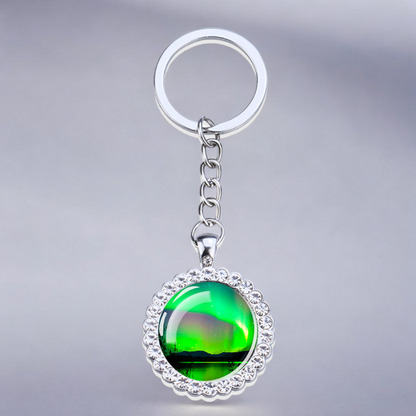 Porte-clés lumineux en argent Aurora Borealis - Bijoux Northern Light - Porte-clés en verre strass - Cadeau parfait pour les amoureux des aurores boréales