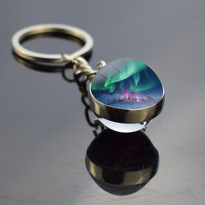 Luminous Aurora Borealis Keyring - Northern Light Jewelry - Unique Double Side Glass Ball Key Chain - Perfect Aurora Lovers Gift