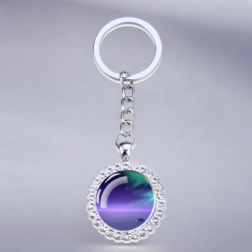 Porte-clés lumineux en argent Aurora Borealis - Bijoux Northern Light - Porte-clés en verre strass - Cadeau parfait pour les amoureux des aurores boréales