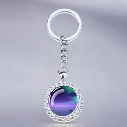 Luminous Aurora Borealis Silver Keyring - Northern Light Jewelry - Rhinestones Glass Key Chain - Perfect Aurora Lovers Gift