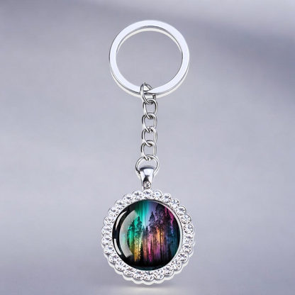 Luminous Aurora Borealis Silver Keyring - Northern Light Jewelry - Rhinestones Glass Key Chain - Perfect Aurora Lovers Gift