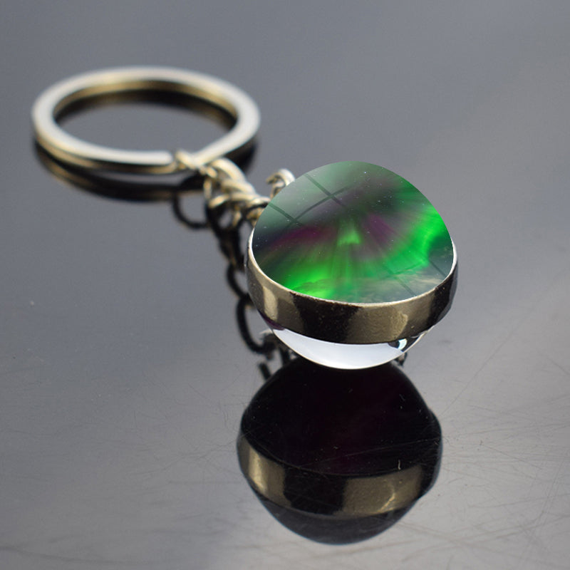 Luminous Aurora Borealis Keyring - Northern Light Jewelry - Unique Double Side Glass Ball Key Chain - Perfect Aurora Lovers Gift