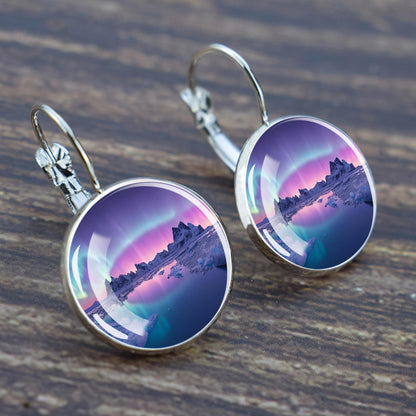 Luminous Aurora Borealis Hook Earrings - Northern Lights Jewelry - Unique Glass Cabochon Drop Earrings - Perfect Aurora Lovers Gift