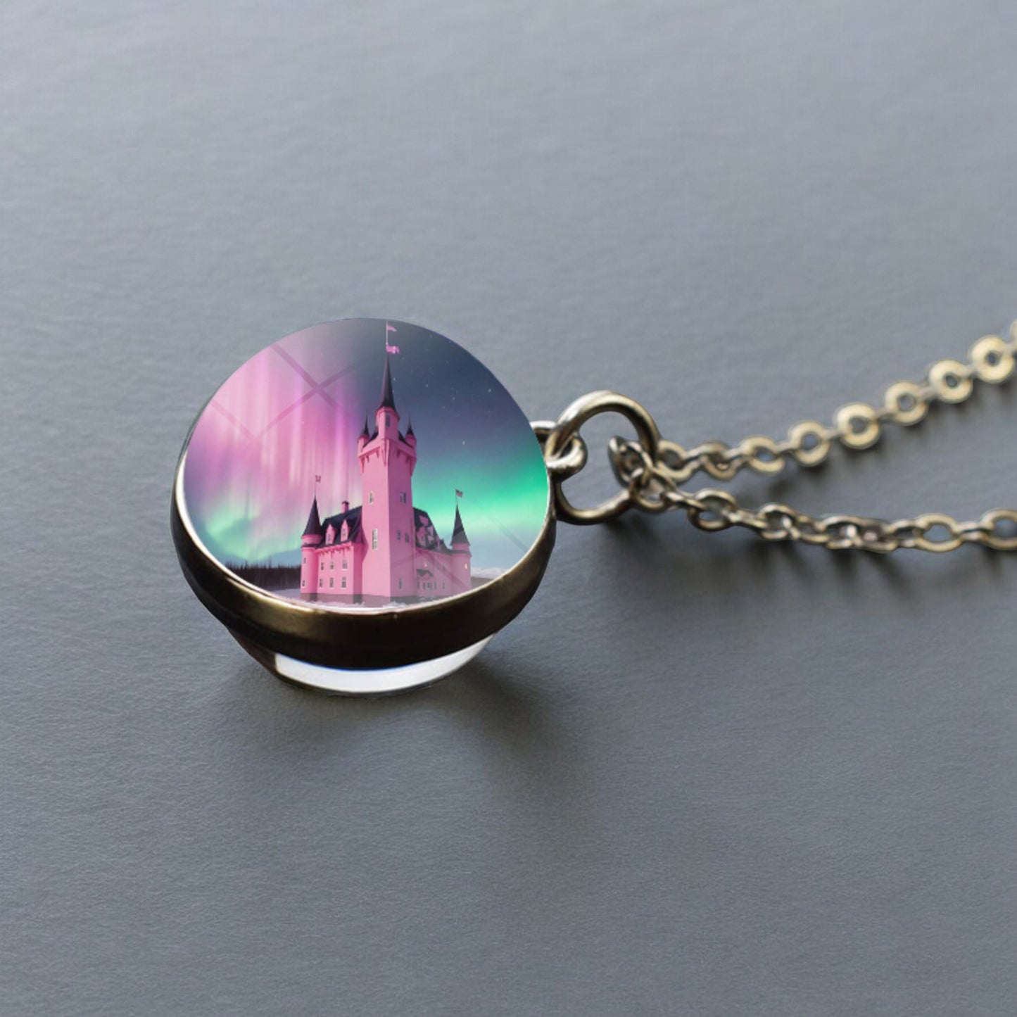 Collier en argent lumineux Aurora Borealis - Bijoux Northern Light - Collier pendentif unique en boule de verre double face - Cadeau parfait pour les amoureux des aurores boréales 